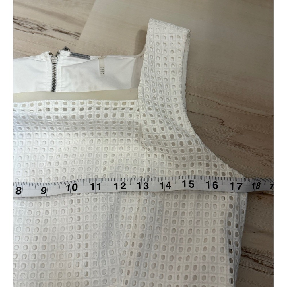 Elie Tahari Women's Dart Neck Aline Dress Size 8 White Sleeveless - Picture 6 of 10